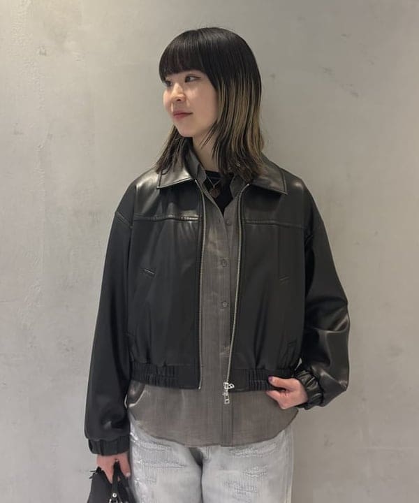 中平 あみさんの「BEAMS WOMEN｜フェイクレザー ジップ ブルゾン」を使ったコーディネート