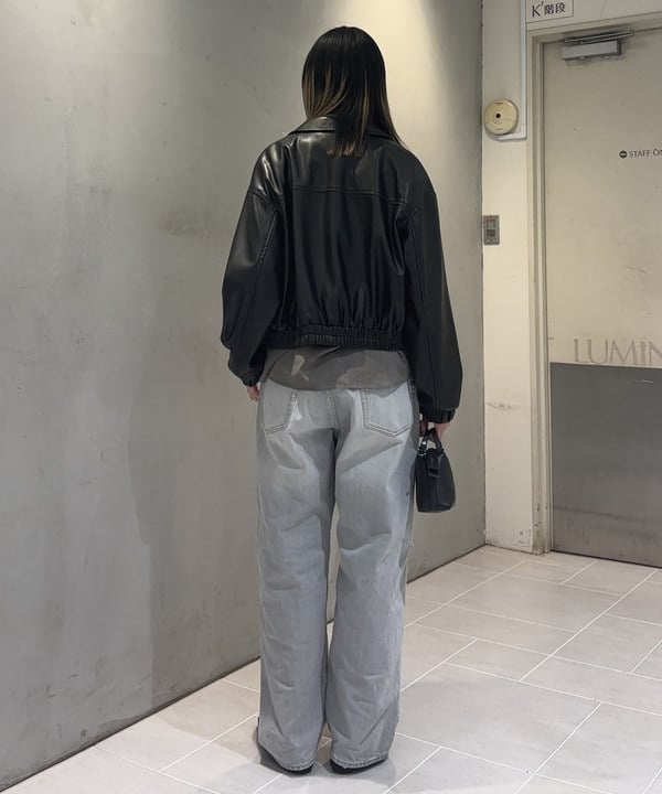 中平 あみさんの「BEAMS WOMEN｜フェイクレザー ジップ ブルゾン」を使ったコーディネート