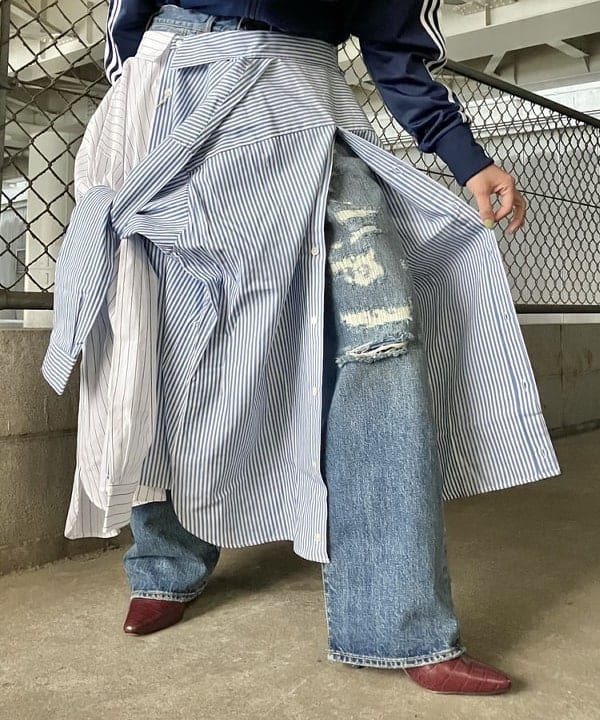 みやさかさんの「BEAMS WOMEN｜フェード ダメージ デニムパンツ 【ワイドストレートフィット】」を使ったコーディネート