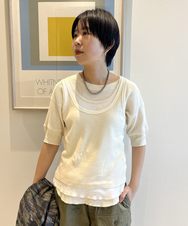 ミナミマリコさんの「BEAMS WOMEN｜ダメージ サーマル Tシャツ」を使ったコーディネート