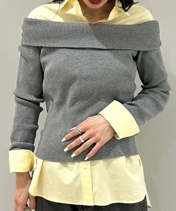 ササキさんの「BEAMS WOMEN｜リブ オフショルダー ニット」を使ったコーディネート