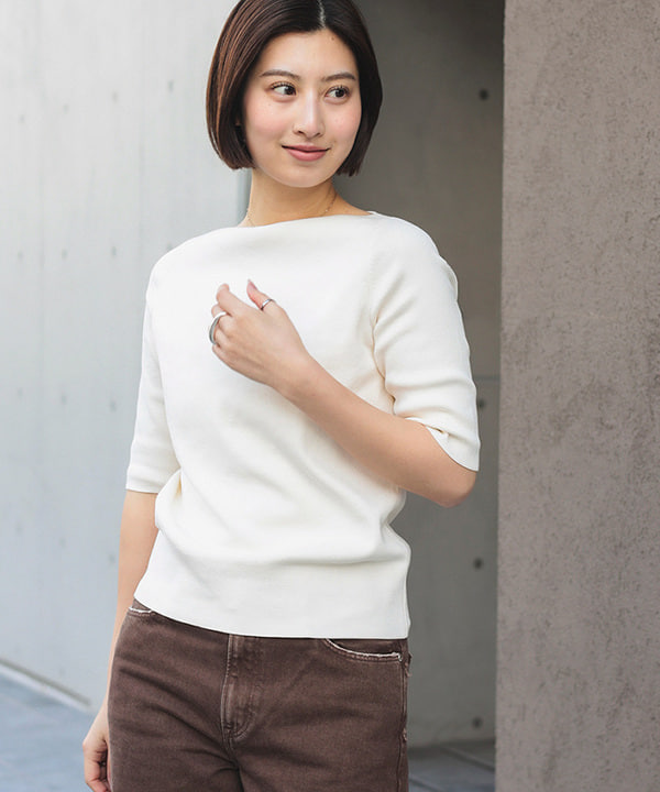 NATSUKIさんの「BEAMS WOMEN｜シンプル ボートネック ニット .M」を使ったコーディネート