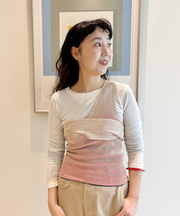 おのすさんの「BEAMS WOMEN｜maturely / プレーティング ワンショルダー ベスト」を使ったコーディネート