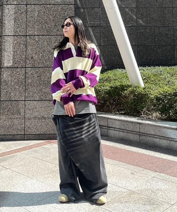 菊田 悠さんの「BEAMS WOMEN｜ワイドフィット 7ゲージ ラガー ニットポロシャツ」を使ったコーディネート