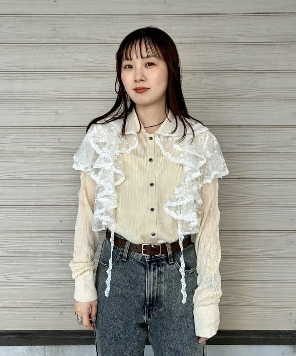 カタヤマ アヤさんの「BEAMS WOMEN｜シアー リブ ニット ポロ カーディガン」を使ったコーディネート