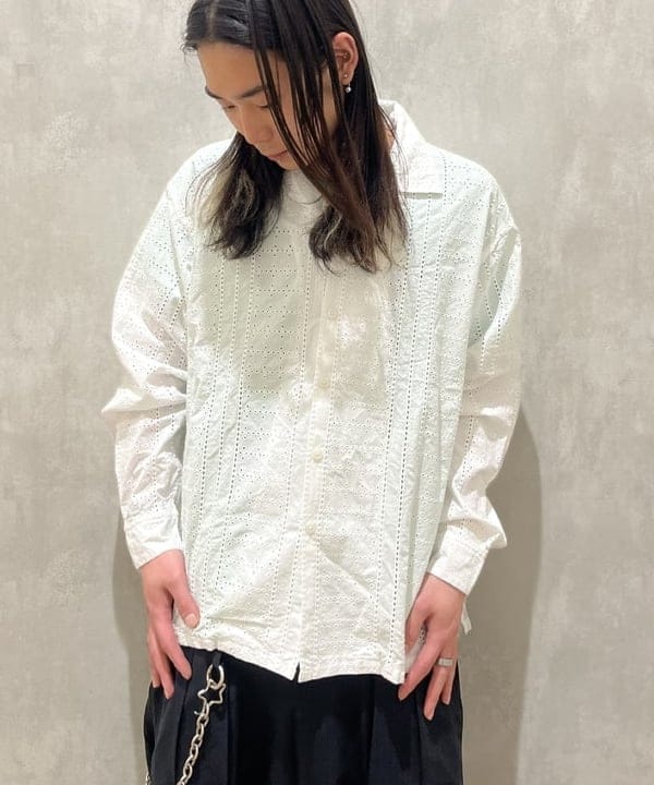 菊田 悠さんの「BEAMS WOMEN｜レース オープンカラーシャツ【リラックスフィット】」を使ったコーディネート