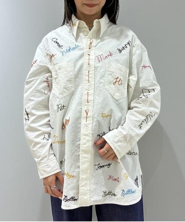 にしだてさんの「BEAMS WOMEN｜エンブロ ワーク シャツ」を使ったコーディネート