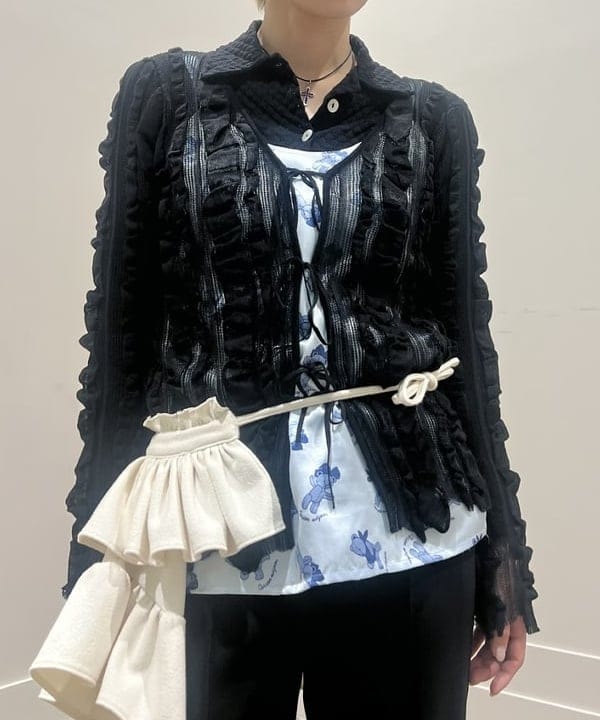 あさひさんの「BEAMS WOMEN｜メッシュ ストライプ カーディガン」を使ったコーディネート