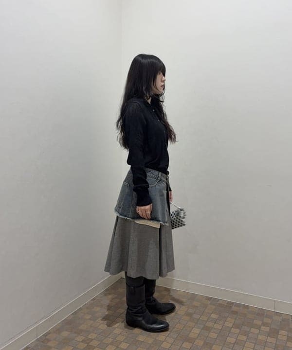 須賀さんの「BEAMS WOMEN｜シアー リブ ニット ポロ カーディガン」を使ったコーディネート