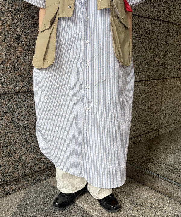 ばるたんさんの「BEAMS WOMEN｜クリンクル ストライプ ショートスリーブ ワンピース」を使ったコーディネート