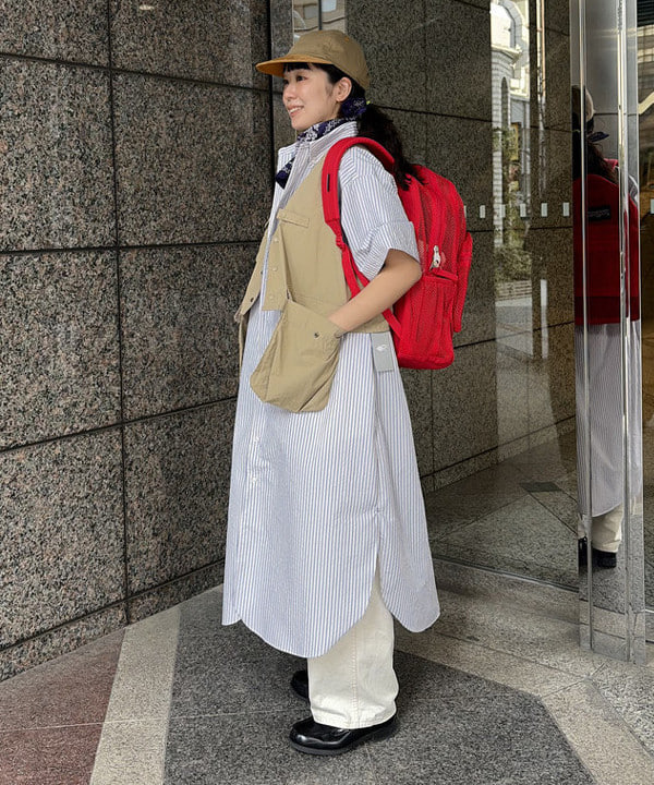 ばるたんさんの「BEAMS WOMEN｜クリンクル ストライプ ショートスリーブ ワンピース」を使ったコーディネート