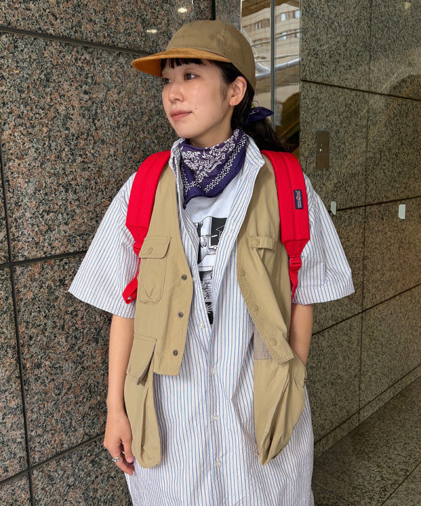 ばるたんさんの「BEAMS WOMEN｜クリンクル ストライプ ショートスリーブ ワンピース」を使ったコーディネート