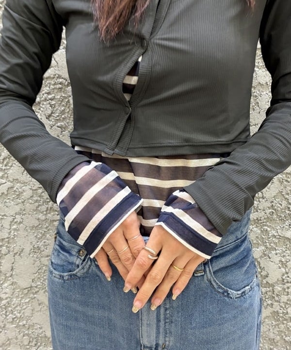 ササキさんの「BEAMS WOMEN｜ORCIVAL / シースルー ボーダー ロングスリーブ カットソー」を使ったコーディネート