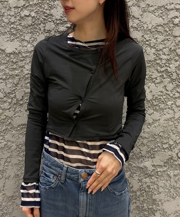 ササキさんの「BEAMS WOMEN｜ORCIVAL / シースルー ボーダー ロングスリーブ カットソー」を使ったコーディネート