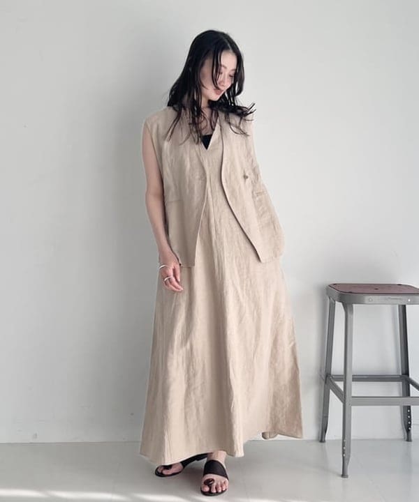 隈元 楓さんの「BEAMS WOMEN｜シンプル リネン 2WAY ドレス .M」を使ったコーディネート