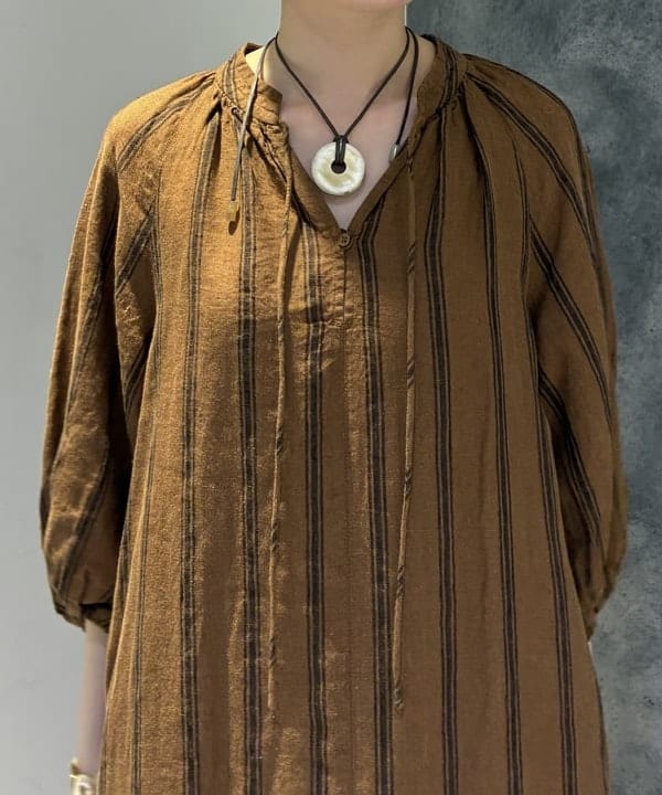 Hazukiさんの「BEAMS WOMEN｜リネン バルーンスリーブ ワンピース」を使ったコーディネート