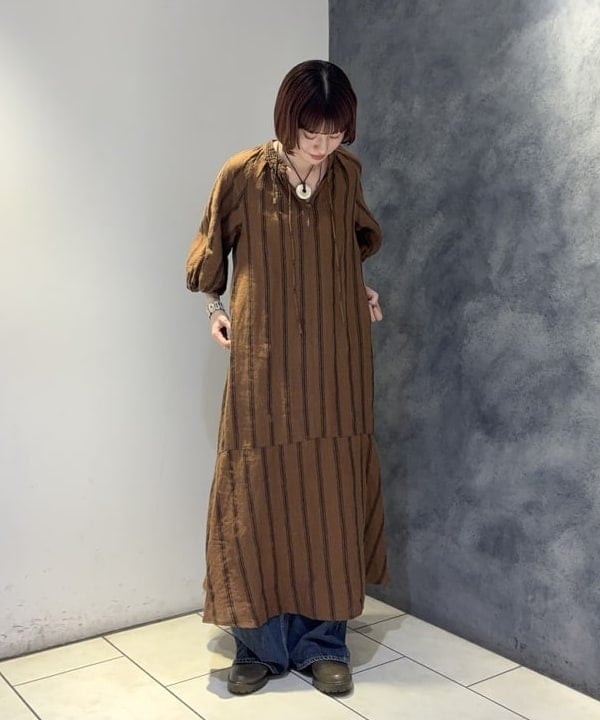 Hazukiさんの「BEAMS WOMEN｜リネン バルーンスリーブ ワンピース」を使ったコーディネート