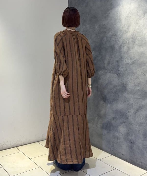 Hazukiさんの「BEAMS WOMEN｜リネン バルーンスリーブ ワンピース」を使ったコーディネート