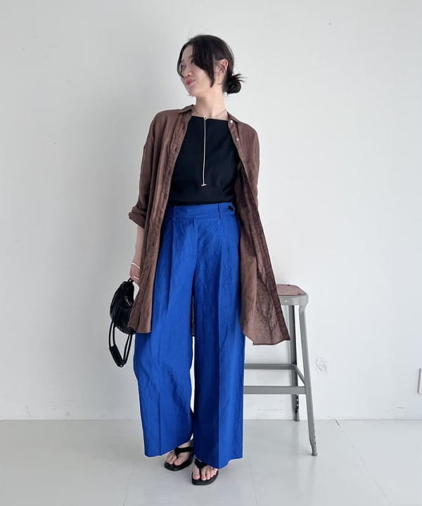 隈元 楓さんの「BEAMS WOMEN｜シンプル リネン ワイドパンツ .M」を使ったコーディネート