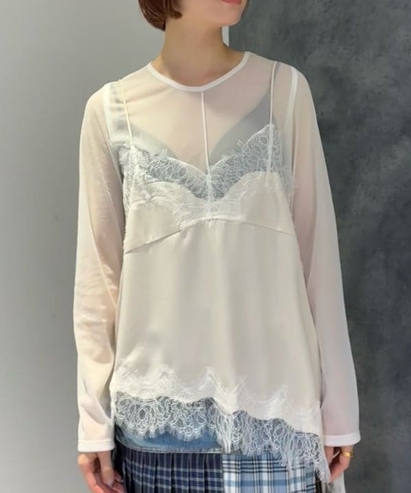 Hazukiさんの「BEAMS WOMEN｜レース トリム サテン キャミソール」を使ったコーディネート