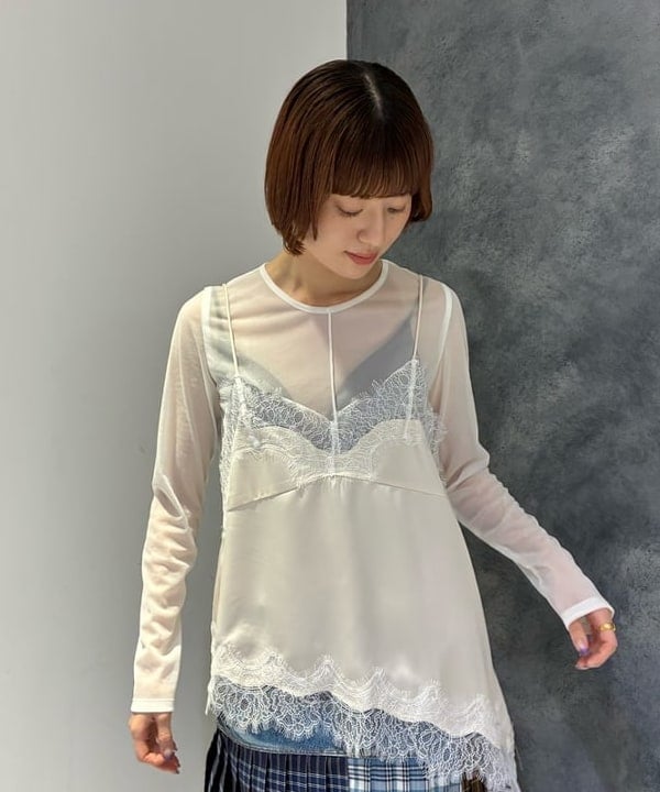 Hazukiさんの「BEAMS WOMEN｜レース トリム サテン キャミソール」を使ったコーディネート