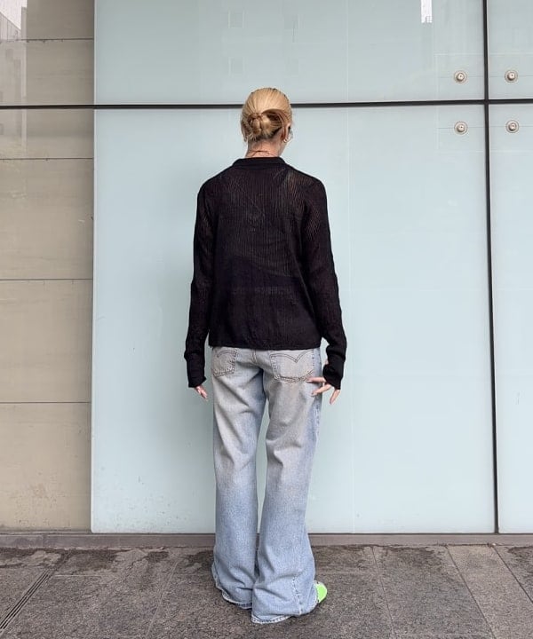 れいなさんの「BEAMS WOMEN｜シアー リブ ニット ポロ カーディガン」を使ったコーディネート