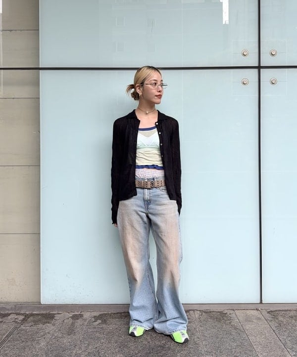 れいなさんの「BEAMS WOMEN｜シアー リブ ニット ポロ カーディガン」を使ったコーディネート