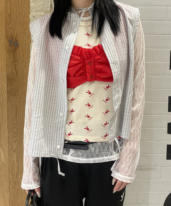 rinnaさんの「BEAMS WOMEN｜レース テープ キリカエ Tシャツ」を使ったコーディネート