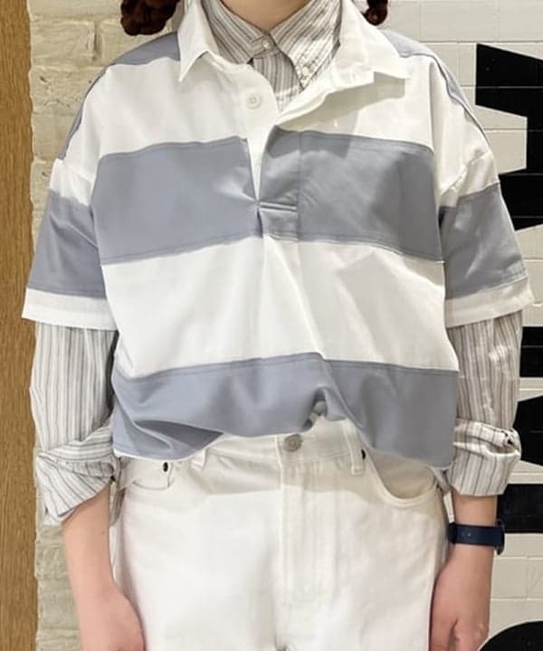 エノモト アミさんの「BEAMS WOMEN｜ドビー ストライプ ビッグ BDシャツ ＜定番 / オンオフ兼用＞」を使ったコーディネート