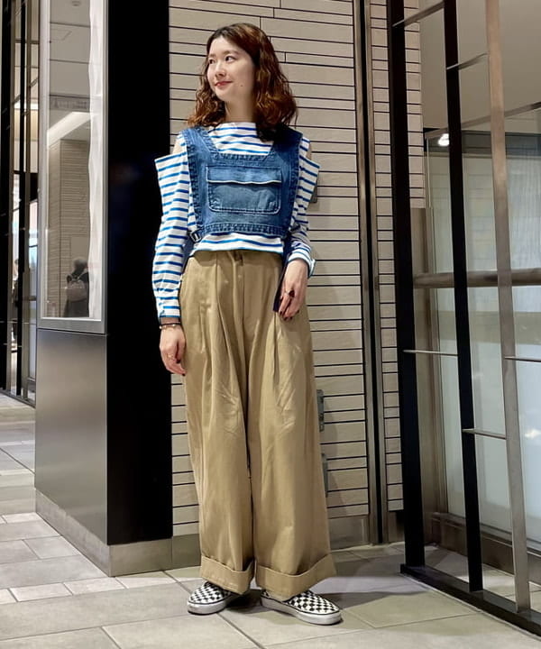 2点分BEAMS ビームス　長袖カットソー　ストライプ　ブルーグレー　切り替え BEAMS - BEAMS ストライプ クルーネックカットソーの通販 by Ruu *即日