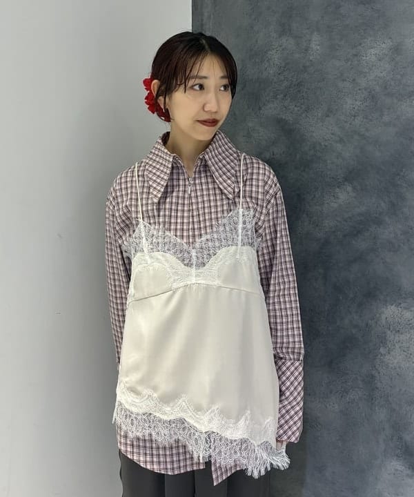 SAEさんの「BEAMS WOMEN｜レース トリム サテン キャミソール」を使ったコーディネート