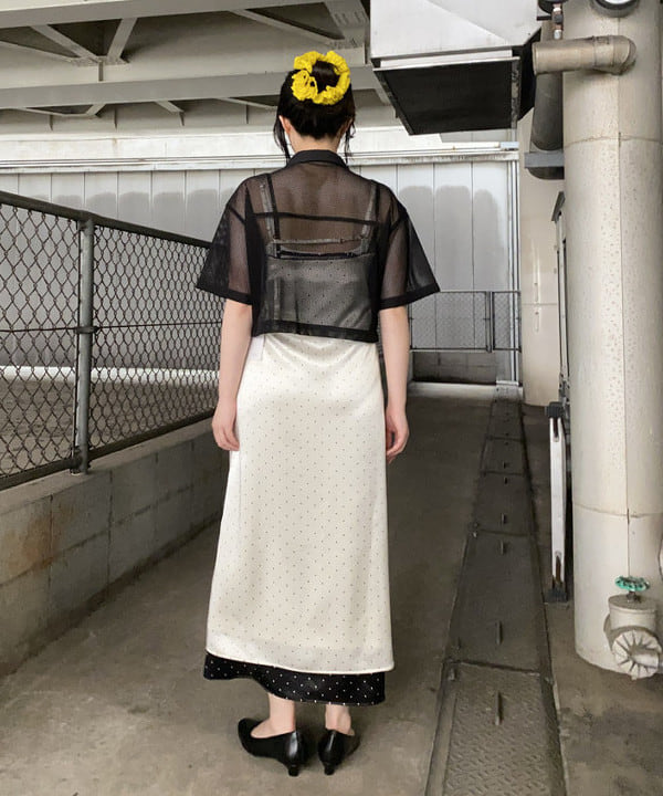 晶さんの「BEAMS WOMEN｜サテン ドット キャミワンピース」を使ったコーディネート