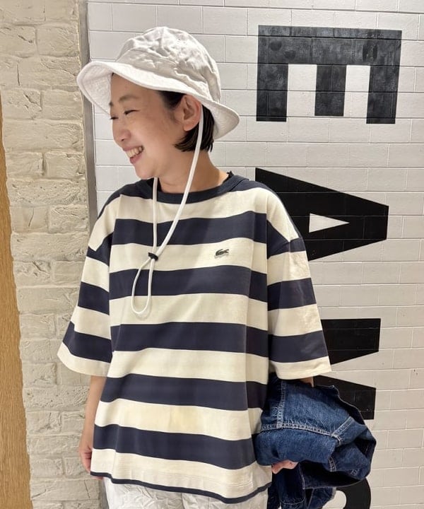 つぼさんの「BEAMS WOMEN｜【別注】LACOSTE / ボーダー Tシャツ」を使ったコーディネート