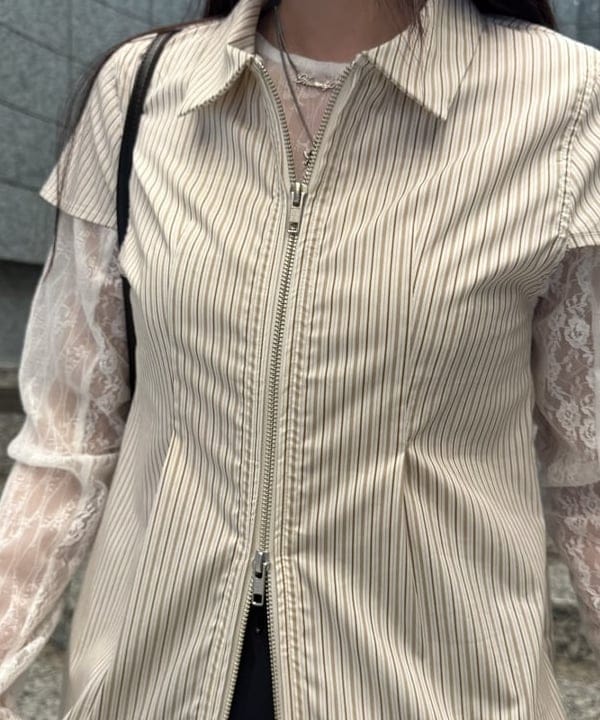 amiriさんの「BEAMS WOMEN｜ストライプ ジップ シャツ ハーフスリーブ」を使ったコーディネート