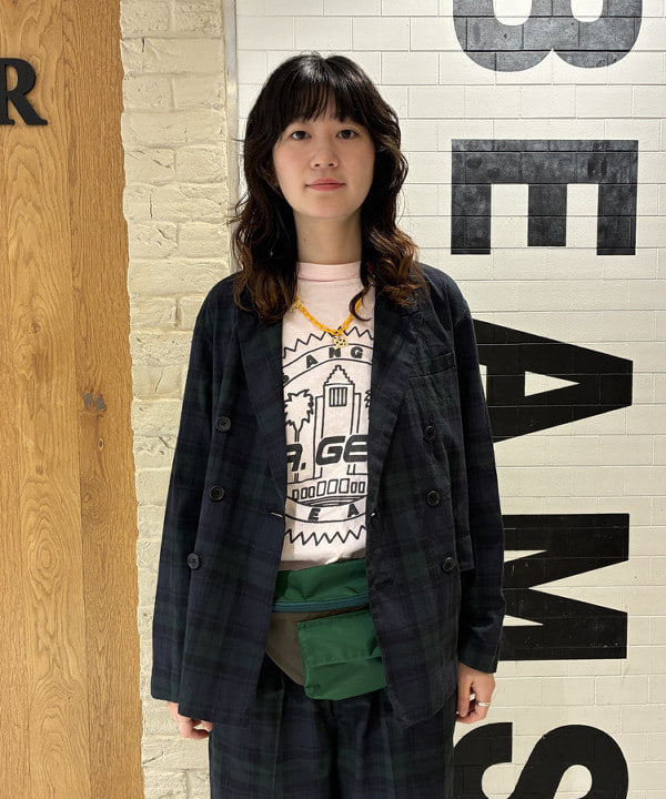 キラリさんの「BEAMS WOMEN｜チェック ダブル ジャケット ＜オフィスカジュアル / セットアップ対応 / オンオフ兼用＞」を使ったコーディネート