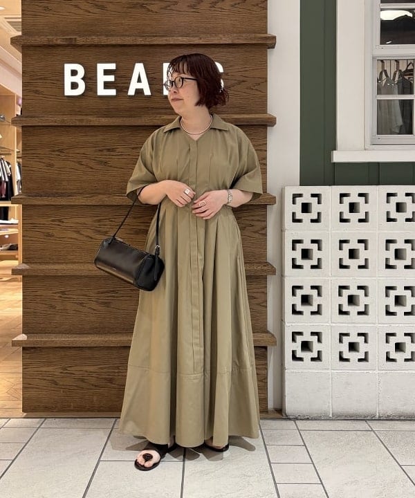 極美品】BEAMSFビームスエフアイネックスハンドメイド日本製グリーン×ベージュ ビームス 静岡（1191773） スタイリング・コーディネイト｜BEAMS