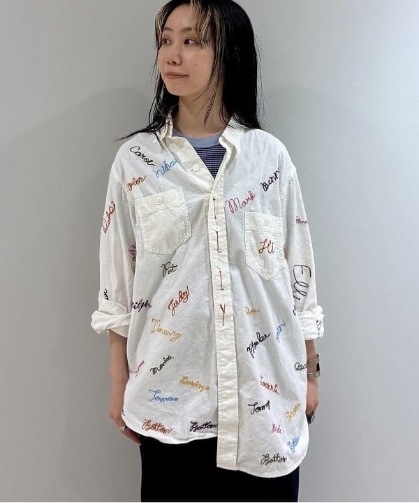 にしだてさんの「BEAMS WOMEN｜エンブロ ワーク シャツ」を使ったコーディネート