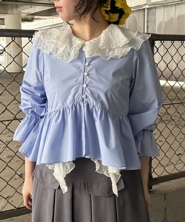 晶さんの「BEAMS WOMEN｜ギャザー ペプラム Vネック ブラウス」を使ったコーディネート