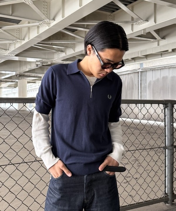 川崎 駿希さんの「BEAMS WOMEN｜BEAMS｜【別注】FRED PERRY / Half-Zip Knit Polo｜ポロシャツ ｜ハーフジップ｜水洗い可」を使ったコーディネート