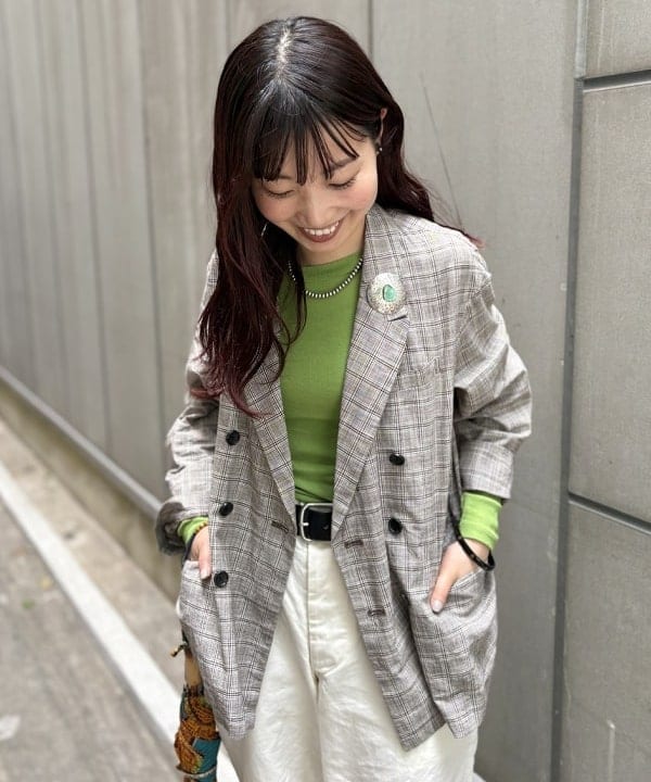 SHINAGAWAさんの「BEAMS WOMEN｜チェック ダブル ジャケット ＜オフィスカジュアル / セットアップ対応 / オンオフ兼用＞」を使ったコーディネート