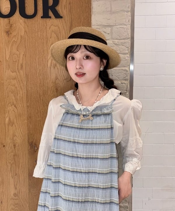 Joさんの「BEAMS WOMEN｜シャーリング ボーダー ワンピース」を使ったコーディネート