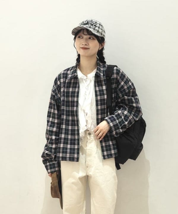 Joさんの「BEAMS WOMEN｜チェック ジップ ブルゾン」を使ったコーディネート