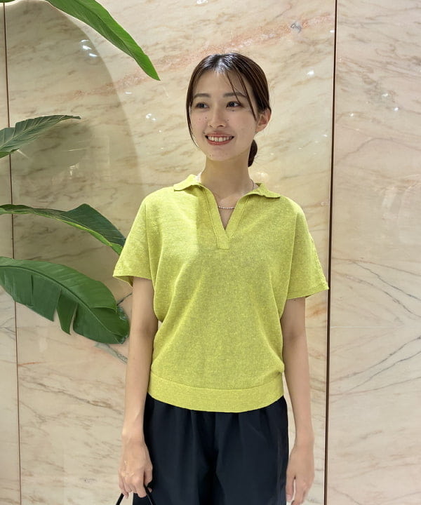 茂野 真楓さんの「BEAMS WOMEN｜SLOANE / 10ゲージ スキッパー ハーフスリーブ ニット」を使ったコーディネート