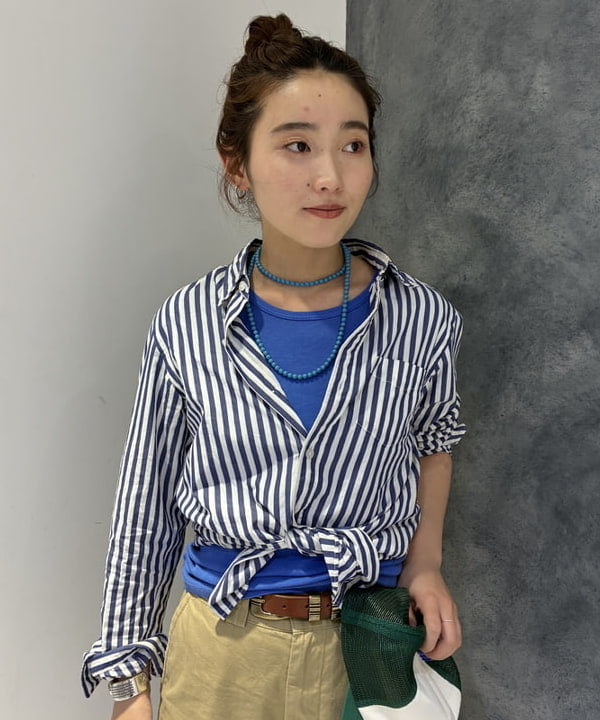 モモさんの「BEAMS WOMEN｜ロンドン ストライプ ボタンダウン シャツ」を使ったコーディネート