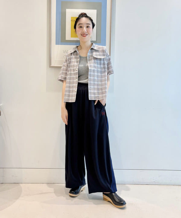 おのすさんの「BEAMS WOMEN｜ボーイ チェック ショートスリーブ」を使ったコーディネート