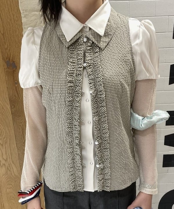 rinnaさんの「BEAMS WOMEN｜サッカー チェック フリル ノースリーブ」を使ったコーディネート