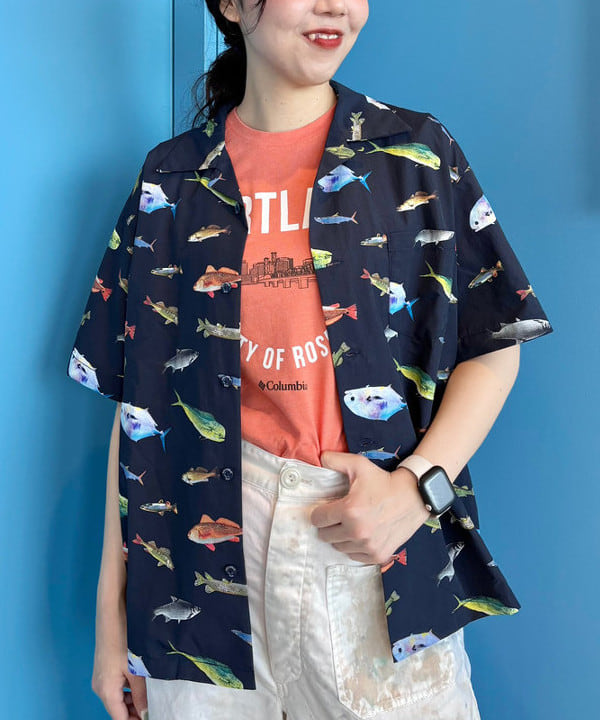 おのすさんの「BEAMS WOMEN｜【別注】Columbia / PFG 総柄シャツ」を使ったコーディネート
