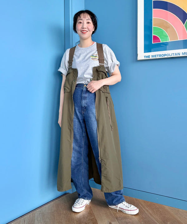おのすさんの「BEAMS WOMEN｜ナイロン フィッシング ベスト アレンジ ワンピース」を使ったコーディネート