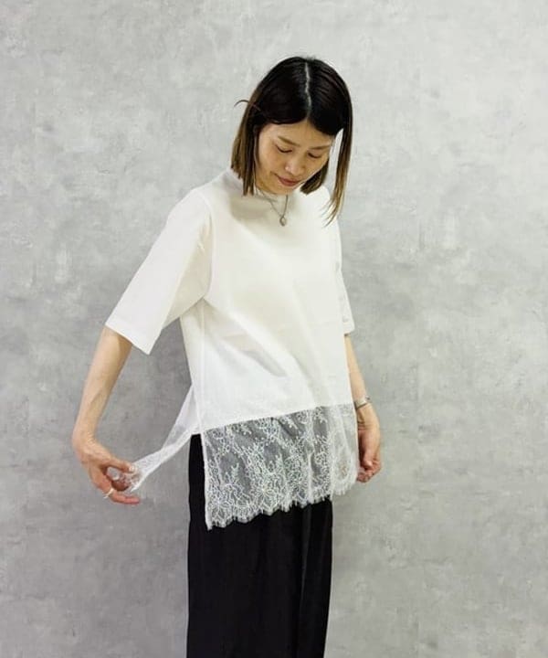 岩沢 珠代さんの「BEAMS WOMEN｜レース 切り替え Tシャツ」を使ったコーディネート