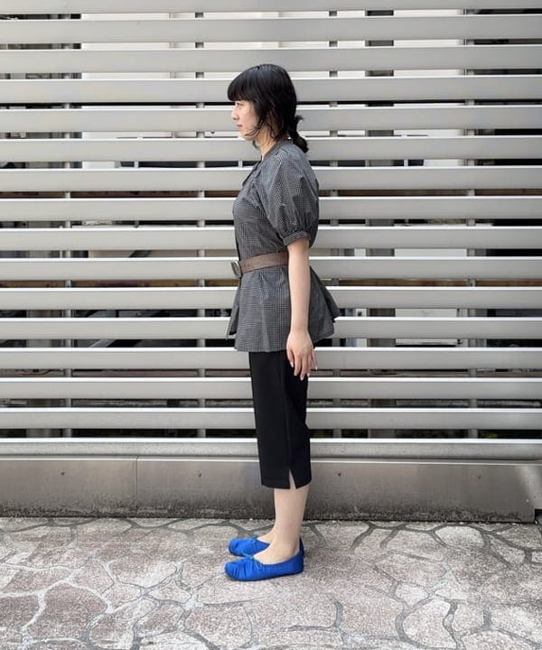 晶さんの「BEAMS WOMEN｜チェック バックオープン ブラウス」を使ったコーディネート